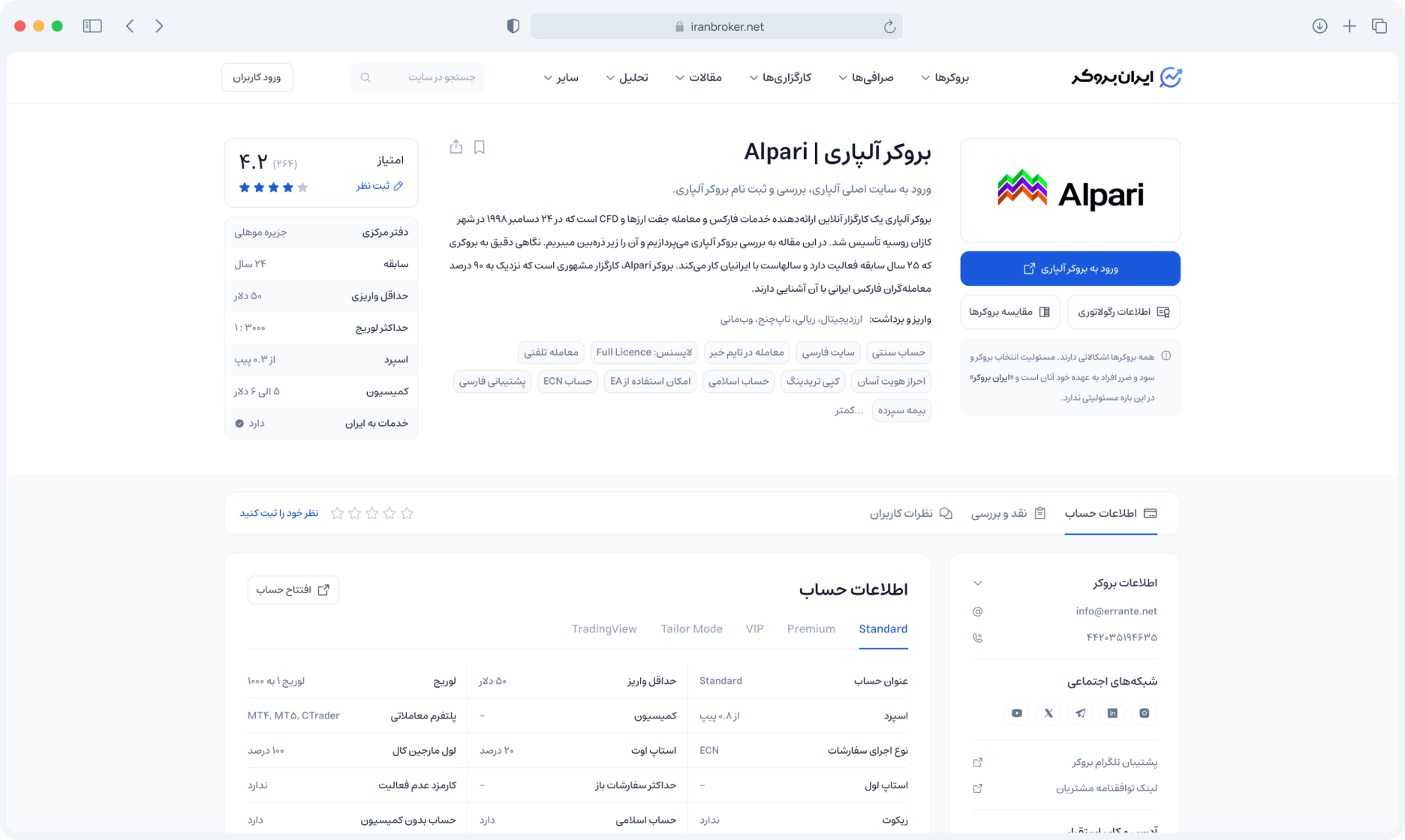 نمونهٔ فهرست مقایسه و بررسی بروکرها در ایران بروکر
