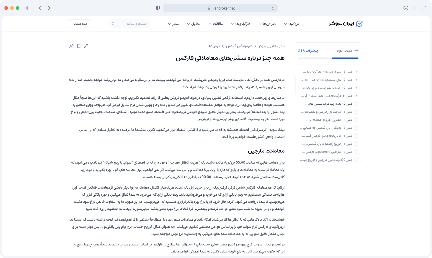نمونهٔ محتوای آموزش معامله‌گری در ایران بروکر